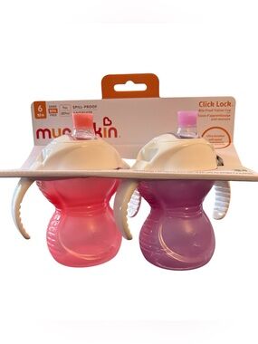 Munchkin Click Lock Bite Proof Trainer Sippy Cup, 7 oz, Pink/ Purple, 6 months +